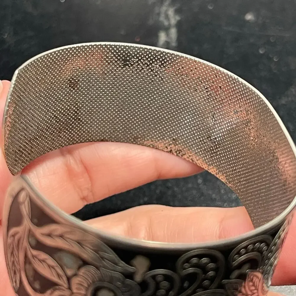 Floral Silver Tone Cuff Bracelet Vtg Adjustable